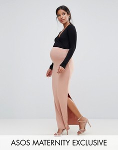 Юбка макси с разрезом и вставкой для живота ASOS Maternity - Розовый