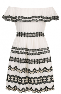 Мини-платье с кружевной отделкой и открытыми плечами Alice + Olivia