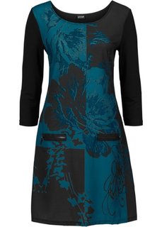 Трикотажное платье с молниями (черный/серо-синий с узором) Bonprix