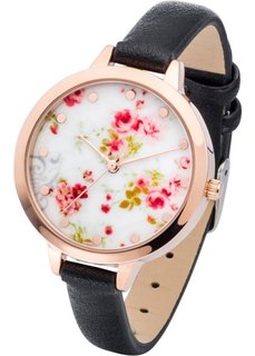 Наручные часы с цветочным мотивом (черный) Bonprix