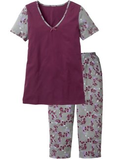 Пижама с брюками 3/4 (красная ягода/серый в цветочек) Bonprix