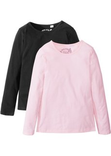 Однотонная футболка с длинными рукавами (2 шт.) (нежно-розовый/черный) Bonprix