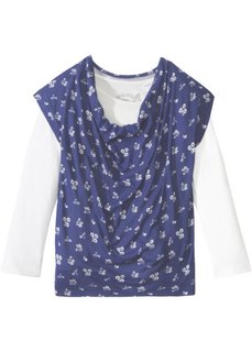 Двухслойная футболка с воротником-хомут (кремовый/сапфирно-синий в цветочек) Bonprix