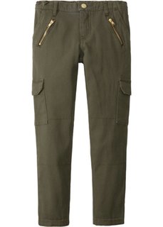 Узкие брюки-карго с карманами на молнии (темно-оливковый) Bonprix