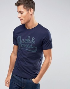 Футболка с контрастным логотипом Jack and Jones - Темно-синий