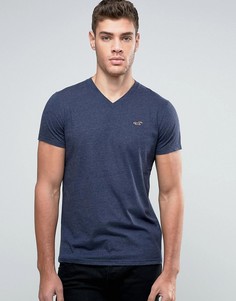 Темно-синяя узкая футболка с V-образным вырезом и логотипом Hollister Must Have - Темно-синий