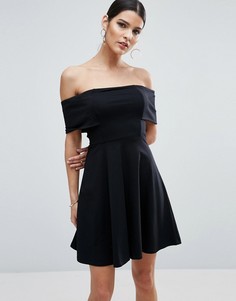 Короткое приталенное платье с открытыми плечами ASOS - Черный