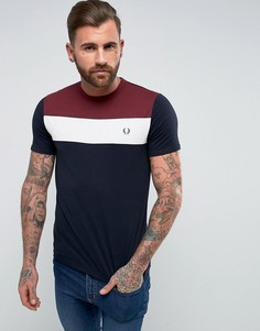 Темно-синяя футболка узкого кроя в стиле колор блок Fred Perry - Темно-синий
