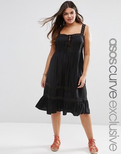 Сарафан с отделкой кроше и шнуровкой спереди ASOS CURVE - Черный