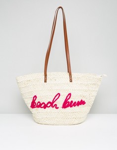 Соломенная сумка с надписью Missguided Beach Bum - Розовый