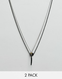 2 ожерелья с подвесками в виде перьев и дисков Icon Brand - Черный