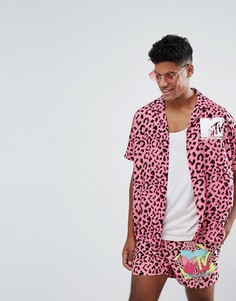 Оверсайз-рубашка с леопардовым принтом ASOS x MTV - Розовый