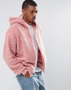 Оверсайз-худи из искусственного меха на молнии ASOS - Розовый