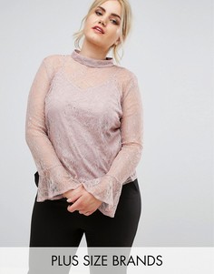 Кружевной топ с высоким воротом Club L Plus Size - Розовый