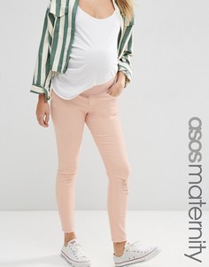 Розовые джинсы скинни для беременных с рваной отделкой ASOS Maternity Ridley - Розовый