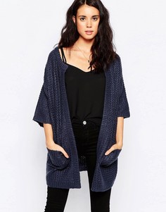 Пальто-кардиган с oversize-карманами и коротким рукавом Ichi - Синий