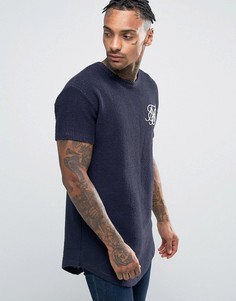 Синяя футболка с закругленным низом SikSilk - Темно-синий