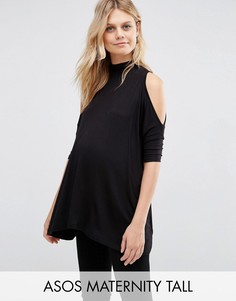 Топ для беременных с вырезами на плечах и высокой горловиной ASOS Maternity TALL - Черный