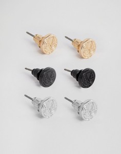 Набор из 3 пар сережек-гвоздиков с логотипом Chained & Able - Мульти
