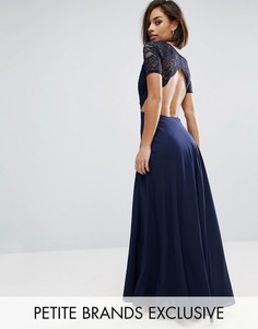 Платье макси с кружевным лифом и вырезами John Zack Petite - Темно-синий