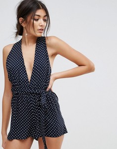 Ромпер с глубоким вырезом и открытой спиной Unique21 - Темно-синий