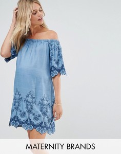 Платье с открытыми плечами и вышивкой New Look Maternity - Синий