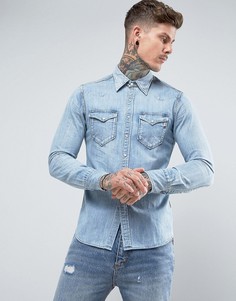 Светлая джинсовая рубашка в стиле вестерн Replay - Синий