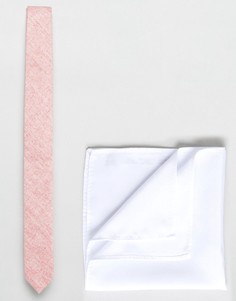 Узкий фактурный галстук и платок для пиджака ASOS - Розовый