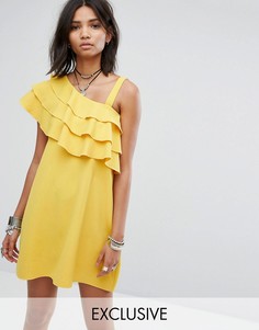 Платье на одно плечо с оборками Rokoko - Желтый