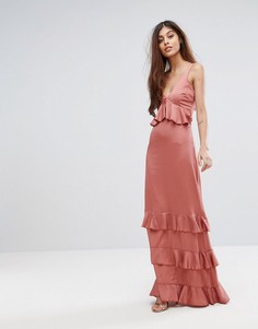 Платье макси с кружевными вставками и оборками Y.A.S Studio - Розовый
