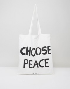 Парусиновая сумка-тоут с принтом Choose Peace Monki - Кремовый