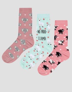 3 пары носков с животными New Look - Розовый