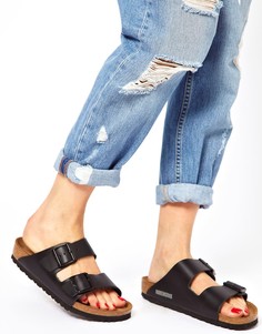 Узкие черные сандалии с двумя кожаными ремешками Birkenstock Arizona - Черный