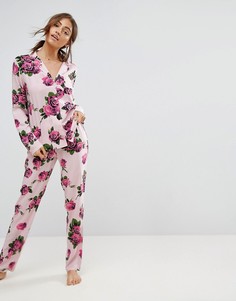 Пижамная рубашка и брюки с принтом роз ASOS Romantic - Мульти