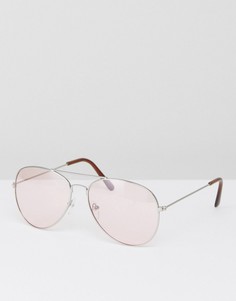 Солнцезащитные очки-авиаторы с розовыми затемненными стеклами 7X - Серебряный