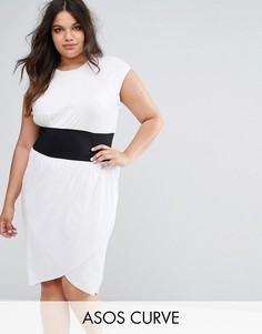 Платье-футболка миди с корсетной отделкой на талии ASOS CURVE - Белый