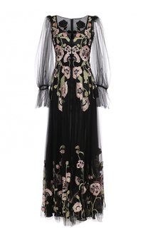 Платье-макси с прозрачными рукавами и цветочной вышивкой Alexander McQueen