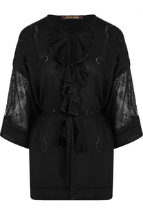 Удлиненный топ с поясом и оборками Roberto Cavalli