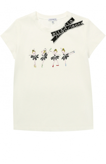 Хлопковая футболка с принтом и бантом Simonetta