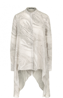 Шелковая блуза асимметричного кроя с принтом Alexander McQueen