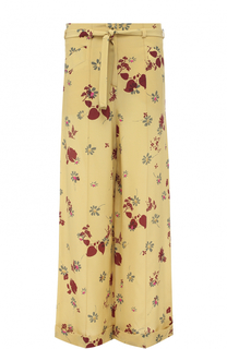 Шелковые брюки с цветочным принтом и поясом Valentino