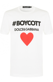 Хлопковая футболка с контрастной надписью Dolce &amp; Gabbana