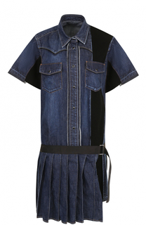 Джинсовое мини-платье с плиссированной юбкой Sacai