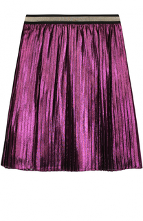 Плиссированная юбка с металлизированной отделкой и контрастным поясом Gucci