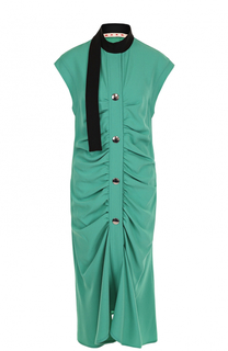 Платье-миди с драпировкой и контрастным воротником Marni