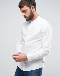 Узкая рубашка с воротником на пуговице из ткани с добавлением льна Only & Sons - Белый