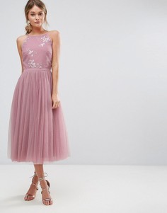 Платье миди с тюлевой юбкой и отделкой бисером Little Mistress - Розовый