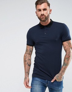 Облегающая футболка-поло в рубчик ASOS - Темно-синий
