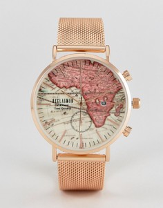 Золотисто-розовые часы с сетчатым браслетом и принтом карты на циферблате Reclaimed Vintage Inspired эксклюзивно для ASOS - Золотой