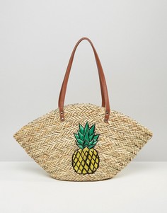 Плетеная пляжная сумка с ананасом Chateau - Бежевый